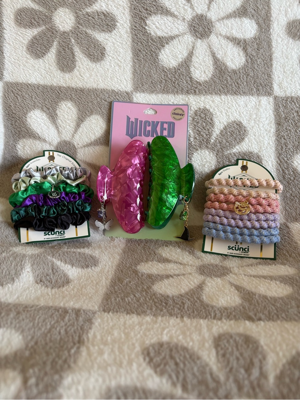 Wicked Hair Accessory Bundle - Pink & Green Claw Clips + Mixed Scrunchies